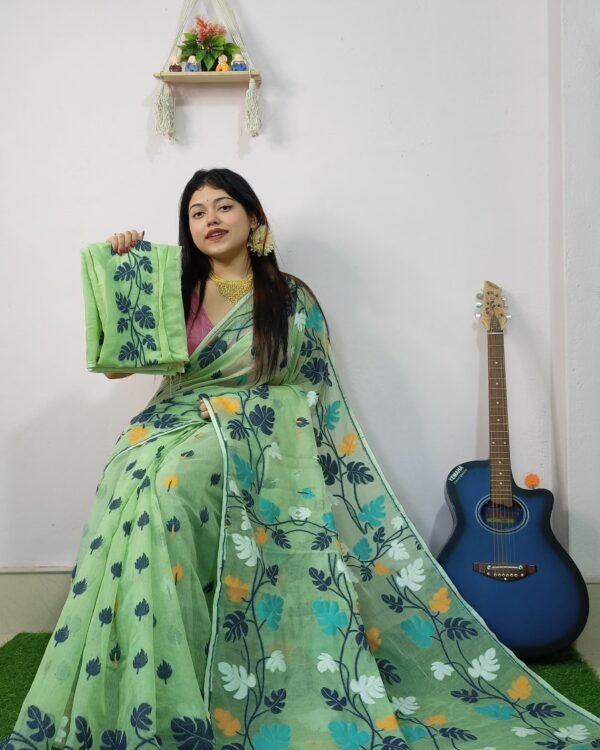 Money Planet Olive Soft Jamdani Saree