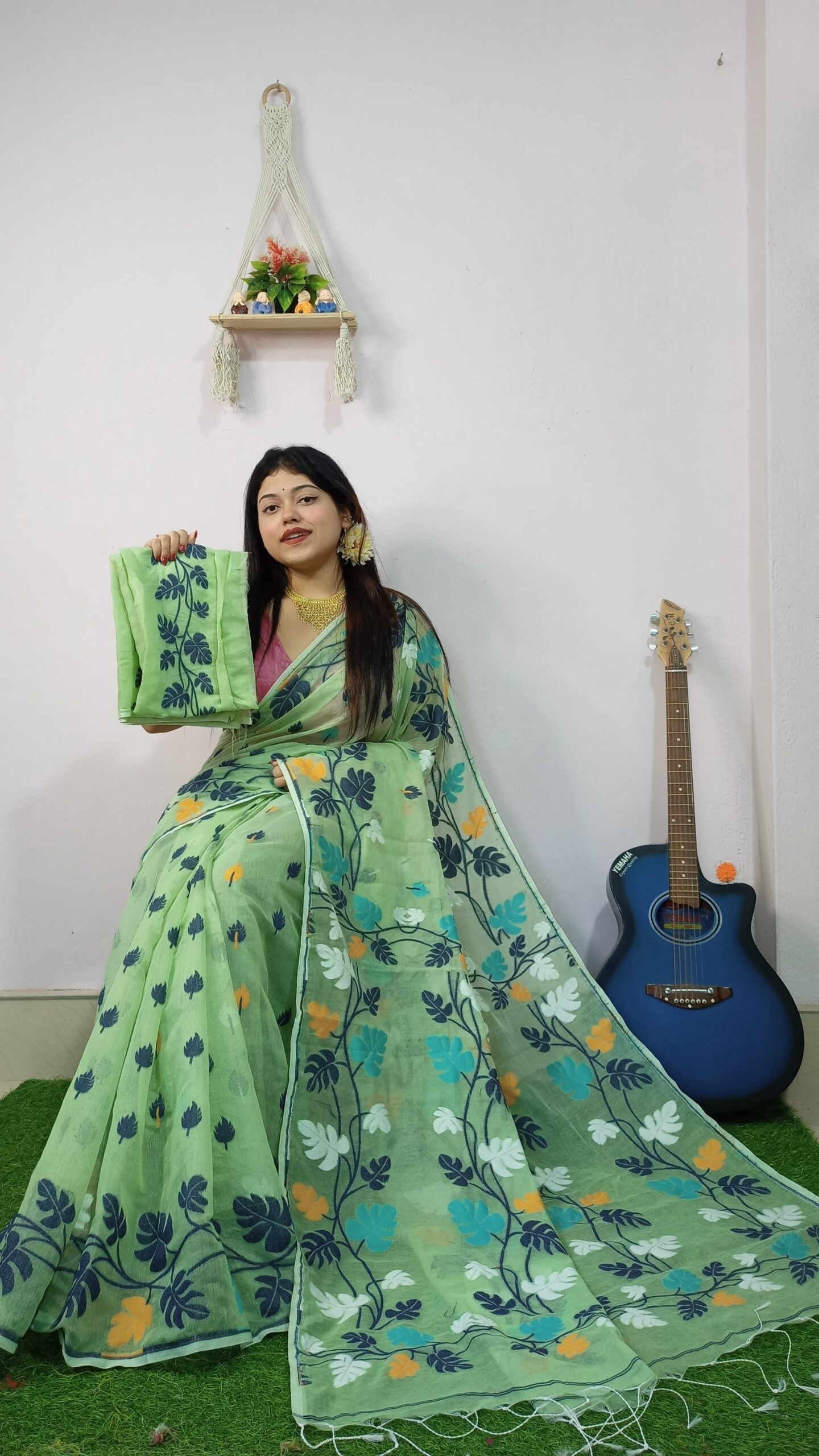 Money Planet Olive Soft Jamdani Saree