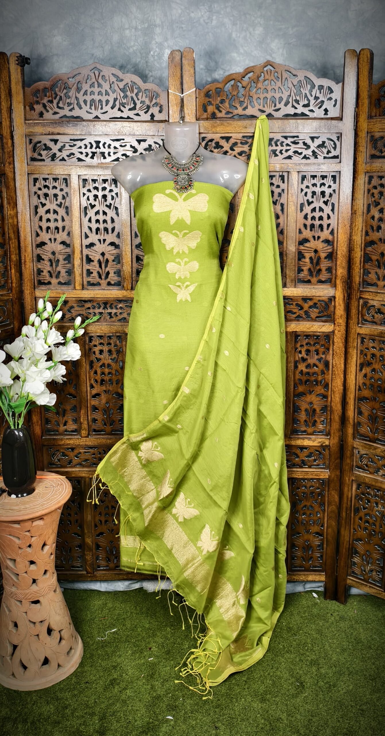 Batterfly Pasta Unstitched Jamdani Kurti Set