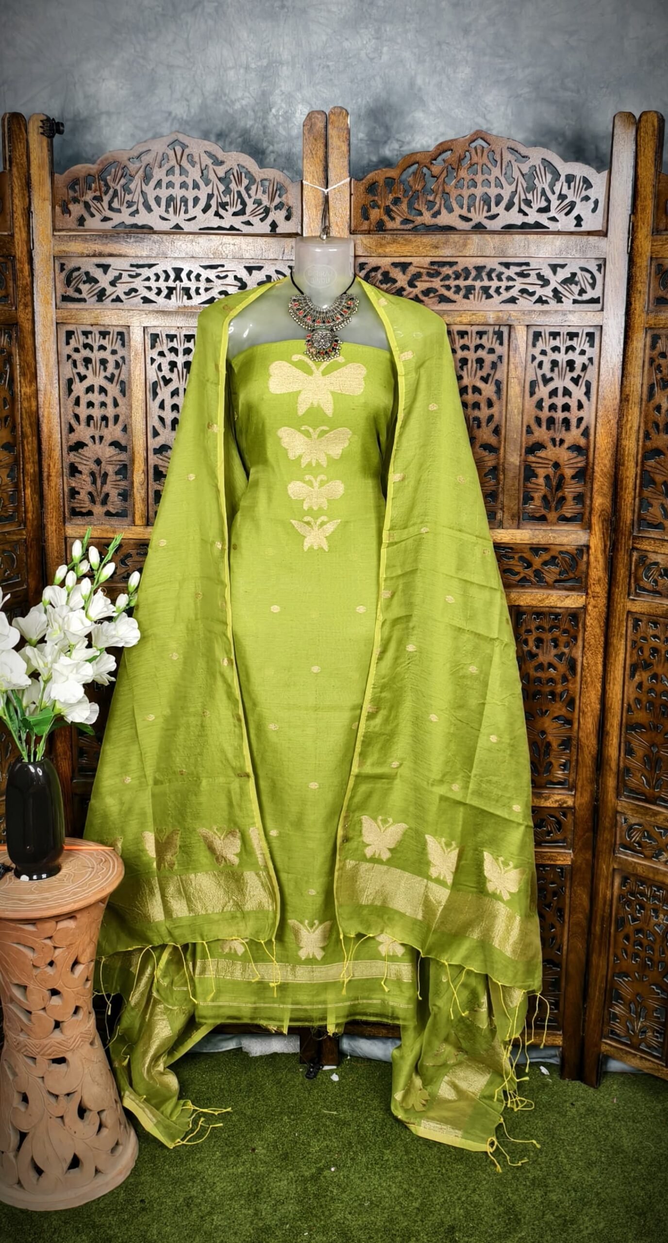 Batterfly Pasta Unstitched Jamdani Kurti Set - Image 2