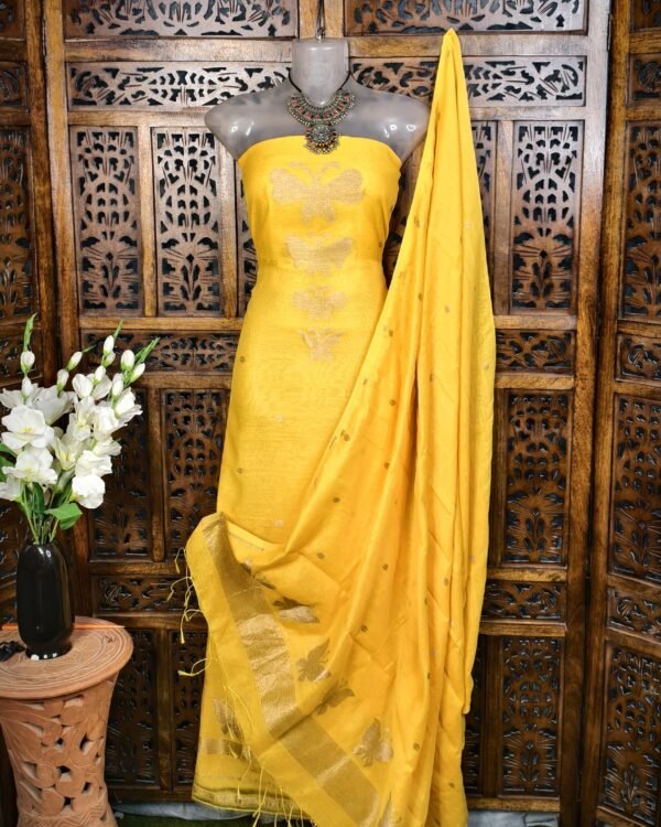 Batterfly Yellow Unstitched Jamdani Kurti Set