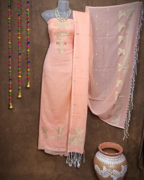 Batterfly Peach Unstitched Jamdani Kurti Set