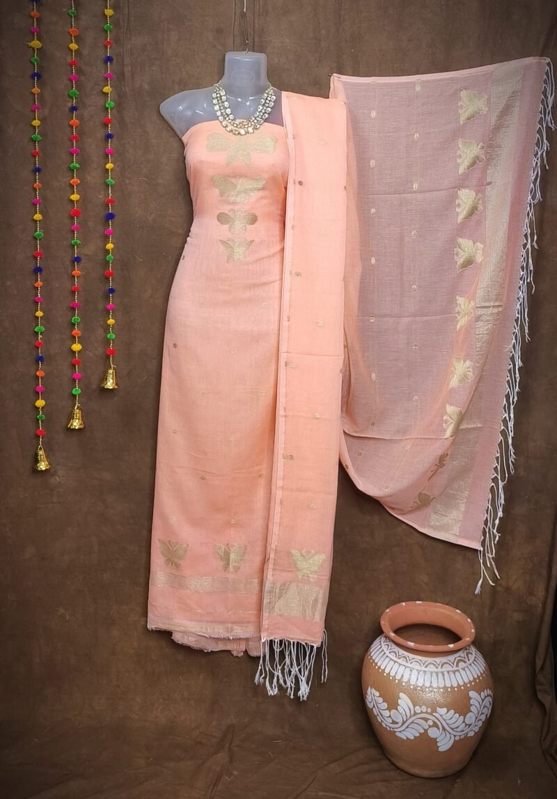 Batterfly Peach Unstitched Jamdani Kurti Set