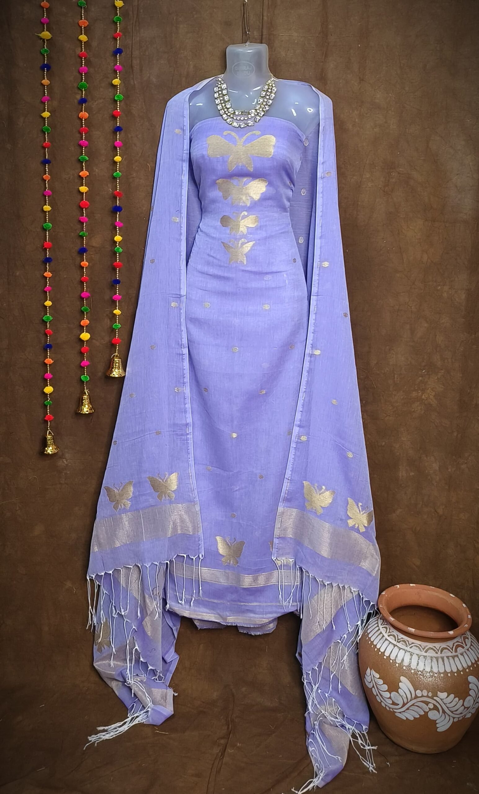 Batterfly Purple Unstitched Jamdani Kurti Set