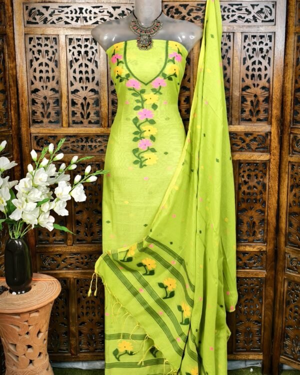 Flower Green Unstitched Jamdani Kurti Set