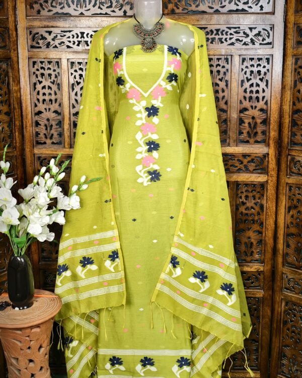 Flower Green Unstitched Jamdani Kurti Set