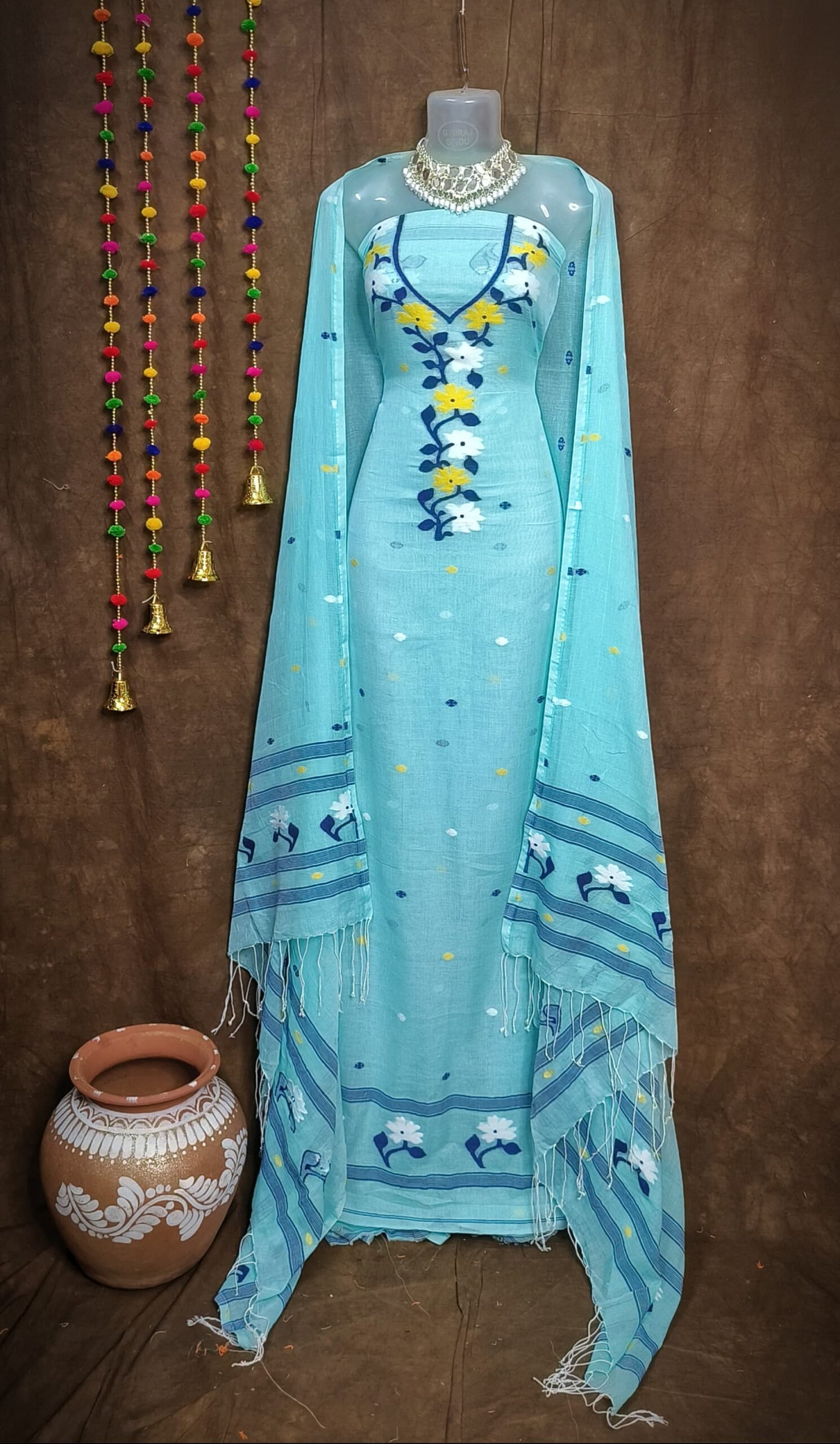 Flower Firoja Unstitched Jamdani Kurti Set
