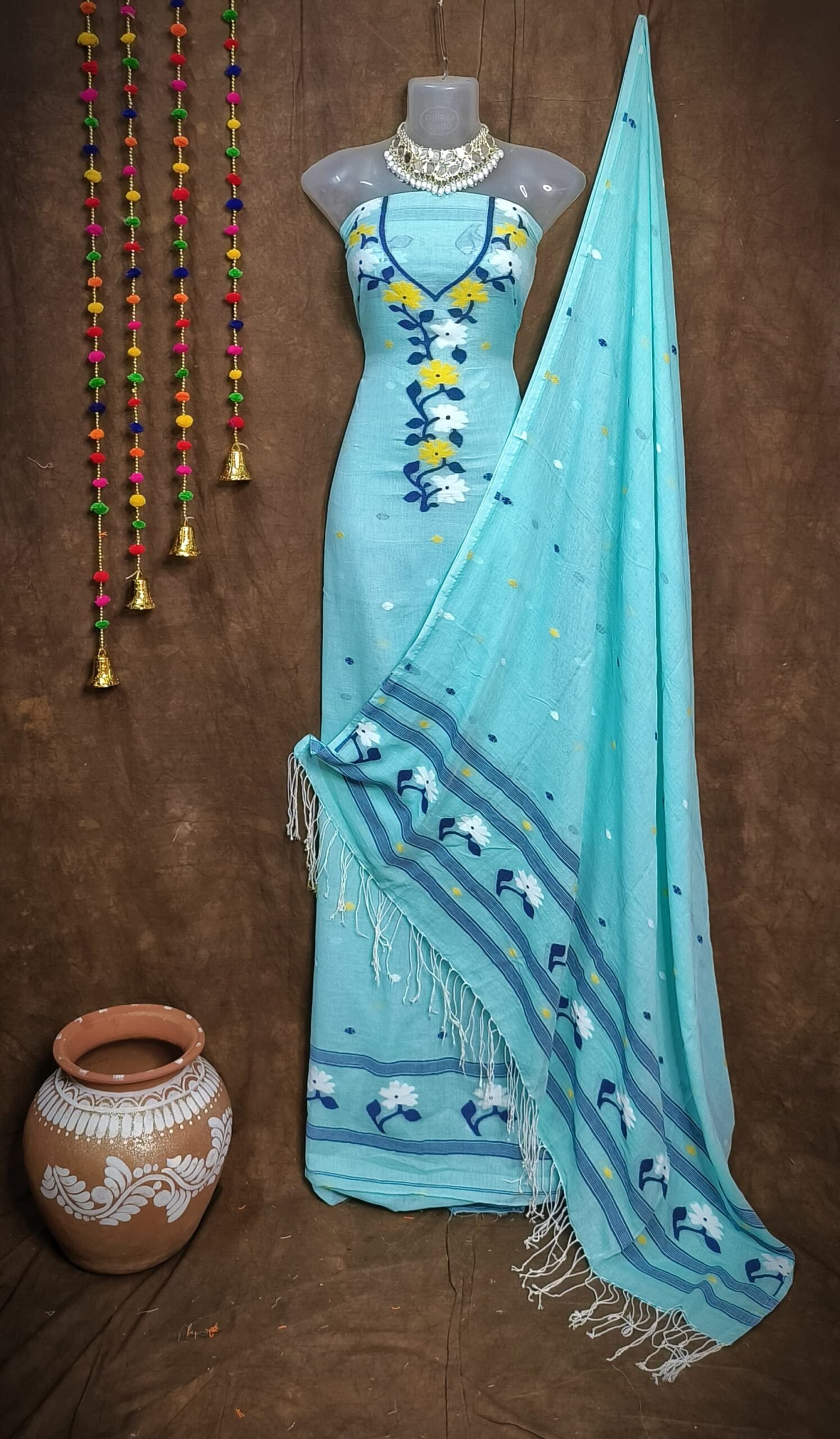 Flower Firoja Unstitched Jamdani Kurti Set - Image 2