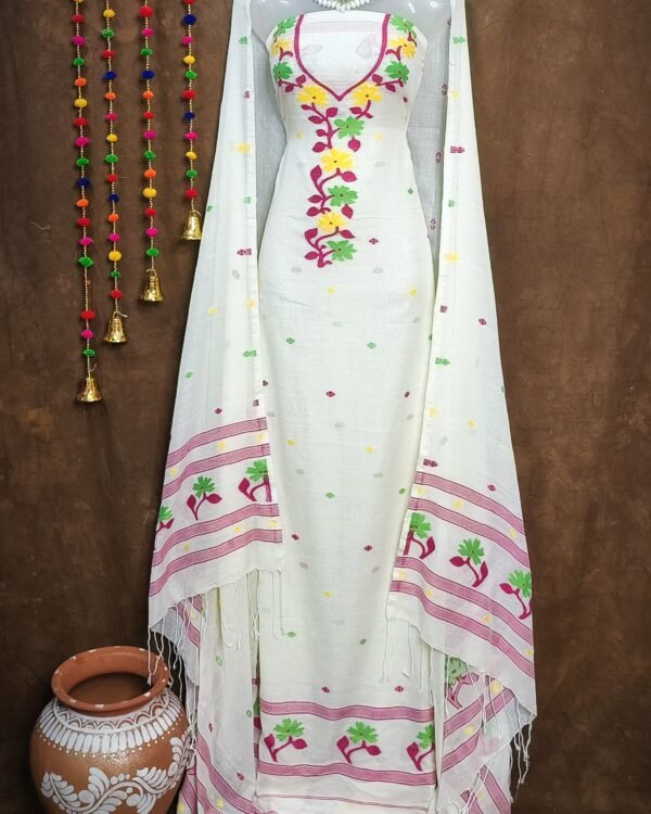 Flower Off White Unstitched Jamdani Kurti Set