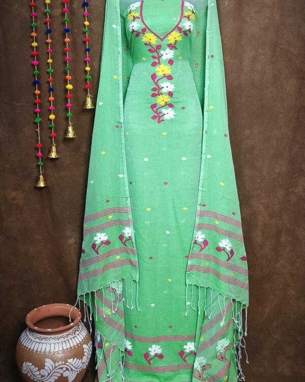 Flower Light Green Unstitched Jamdani Kurti Set