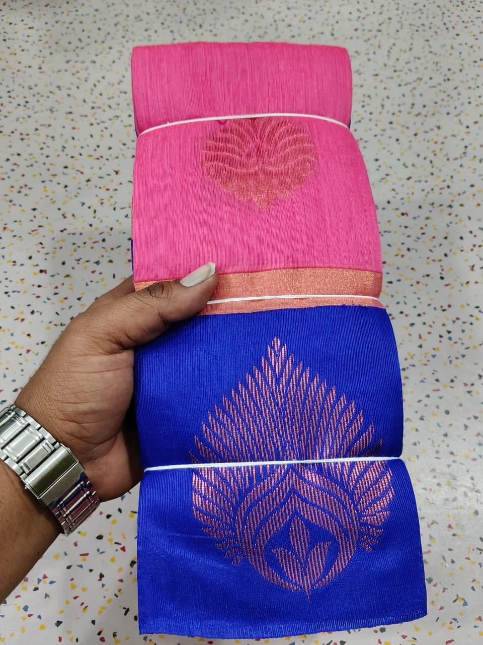 Exclusive Pink Blue Kakinara Silk Saree - Image 3