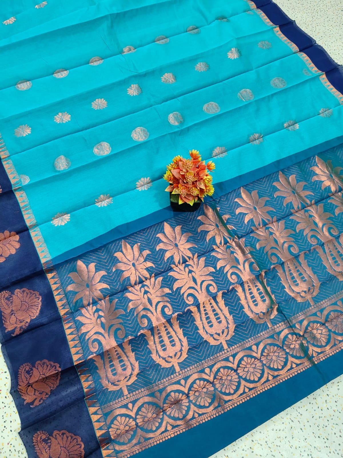 Exclusive Sky Blue Kakinara Silk Saree - Image 2