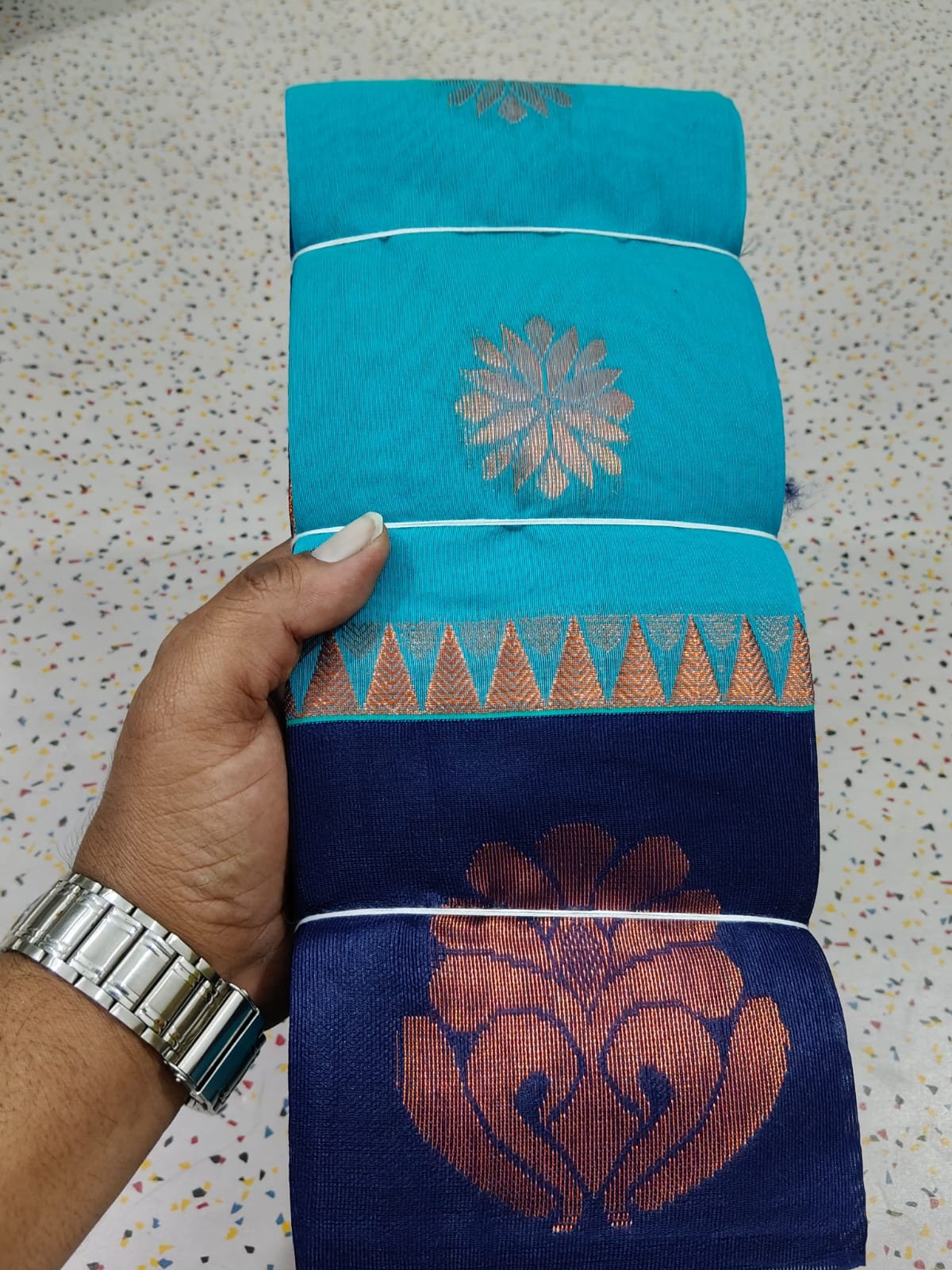 Exclusive Sky Blue Kakinara Silk Saree - Image 3