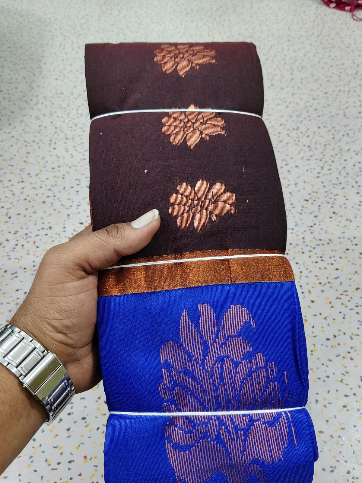 Exclusive Brown Blue Kakinara Silk Saree - Image 3