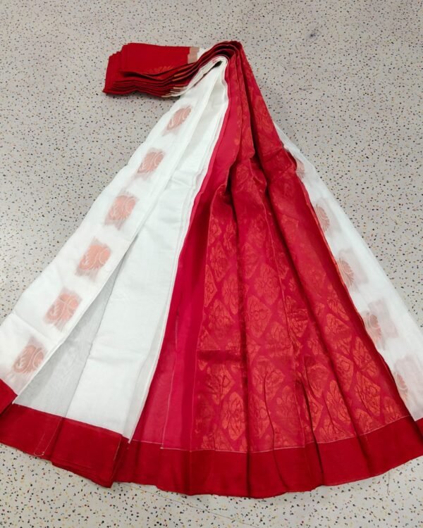 Exclusive White Red Kakinara Silk Saree