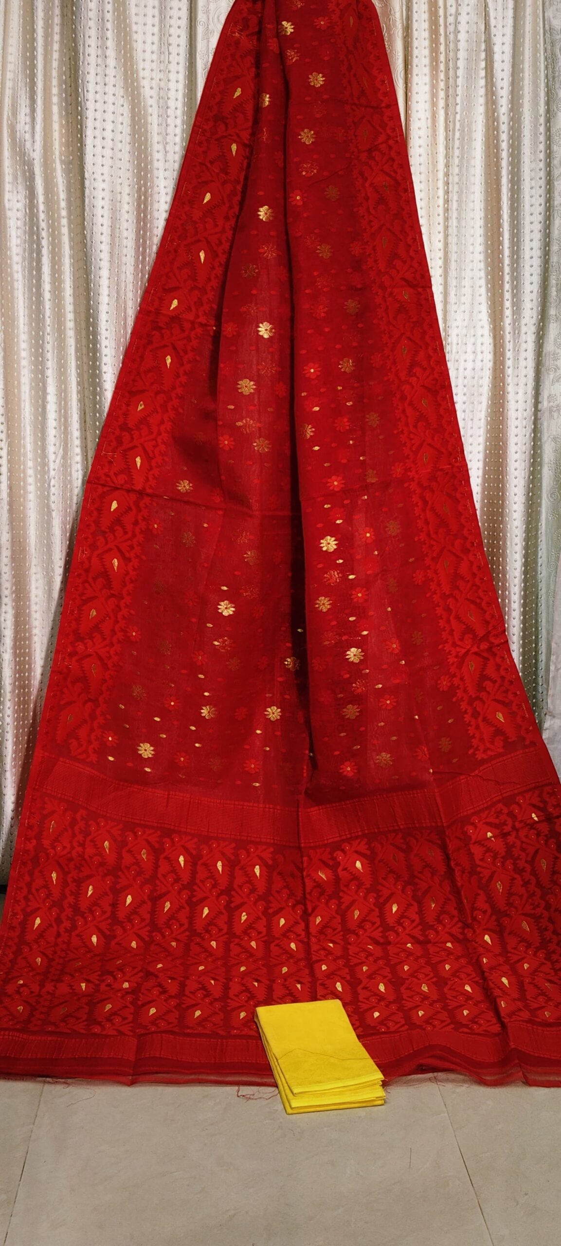 Flower Karat Soft Red Self Jamdani Saree