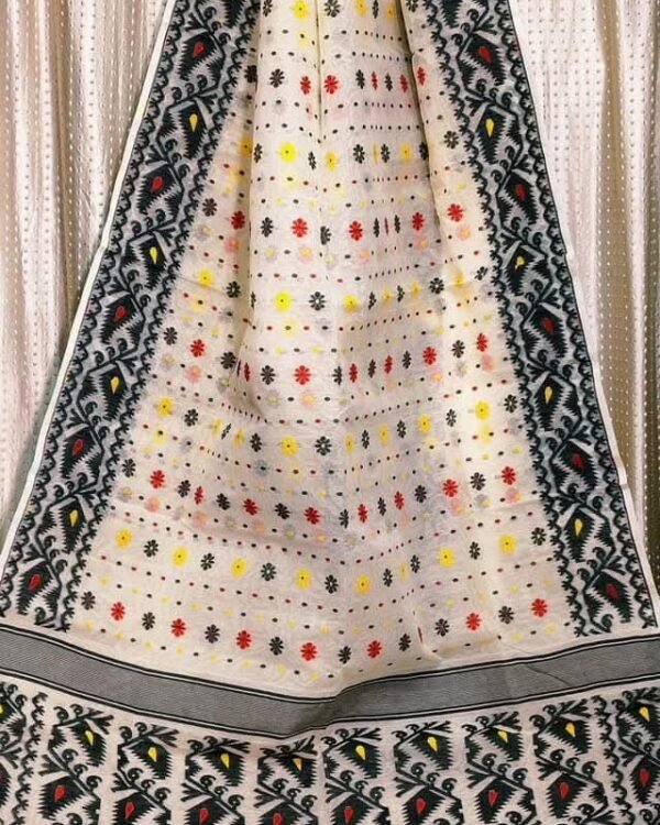 Flower Karat Soft White Black Jamdani Saree