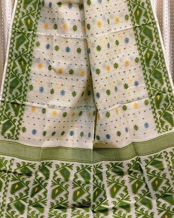 Flower Karat Soft White Pasta Jamdani Saree