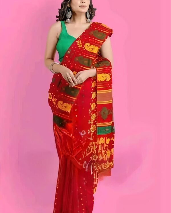 Amm Kolka Red Hard Jamdani Saree