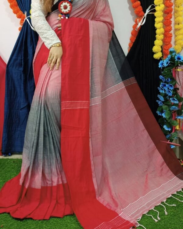 Mahapar 3D Cotton Black Red Soft Saree