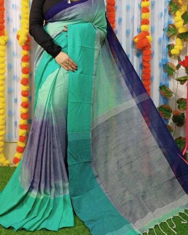 Mahapar 3D Cotton Blue Firoja Soft Saree