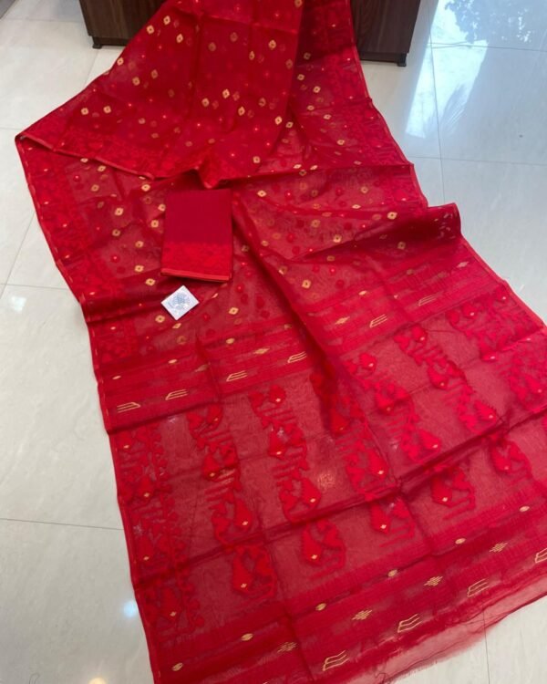 Premium Quality BD Korat Red Soft Jamdani Saree