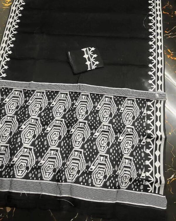 Bady Plain Soft Black Jamdani Saree