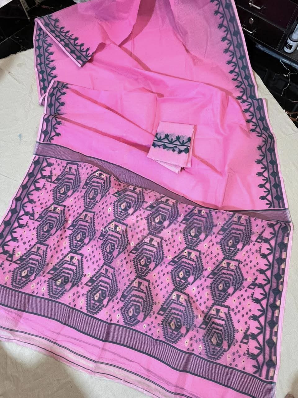 Bady Plain Soft Pink Jamdani Saree