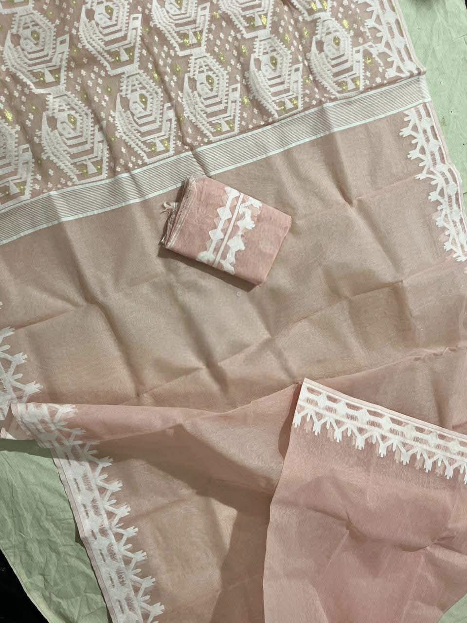 Bady Plain Soft Peach Jamdani Saree