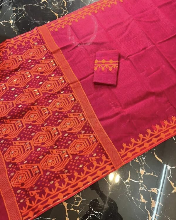 Bady Plain Soft Deep Pink Jamdani Saree