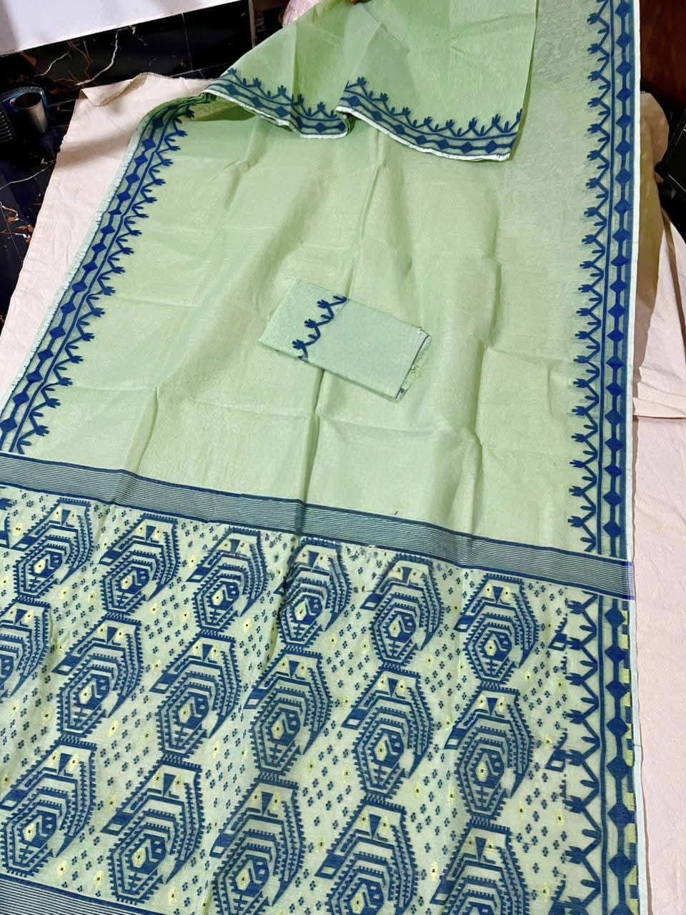 Bady Plain Soft Olive Jamdani Saree