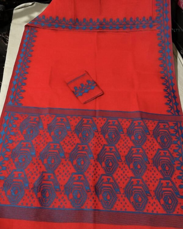 Bady Plain Soft Red Blue Jamdani Saree