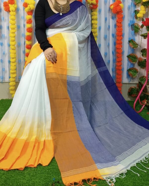 Mahapar 3D Cotton Yellow Blue  Firoja Soft Saree