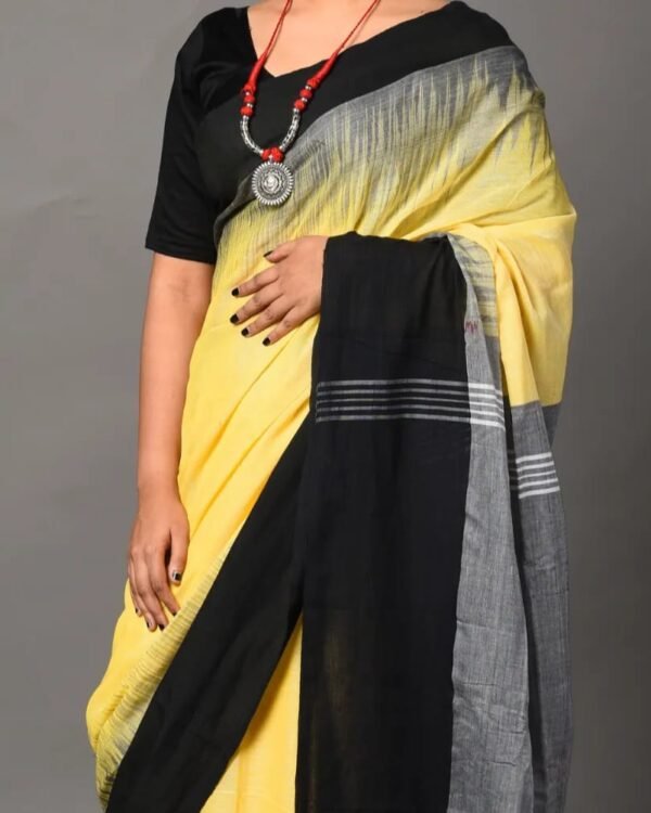 Mahapar 3D Cotton Light Yellow Firoja Soft Saree