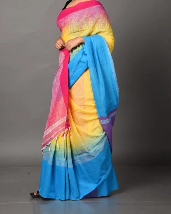 Mahapar 3D Cotton Yellow Pink Blue Firoja Soft Saree
