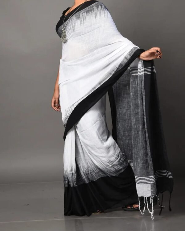 Mahapar 3D Cotton White Black Soft Saree