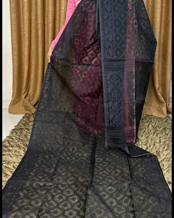 Chain Karat  Soft Black Jamdani Saree