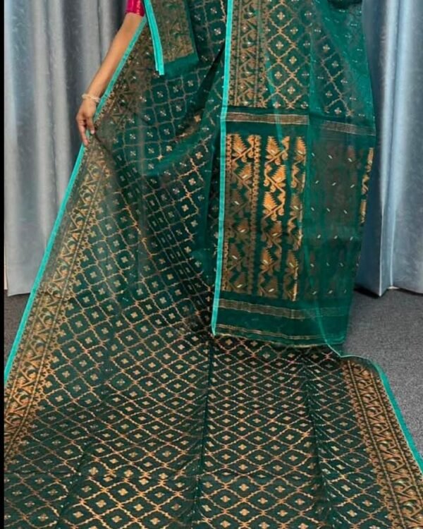 Chain Karat  Soft Green Jori Jamdani Saree