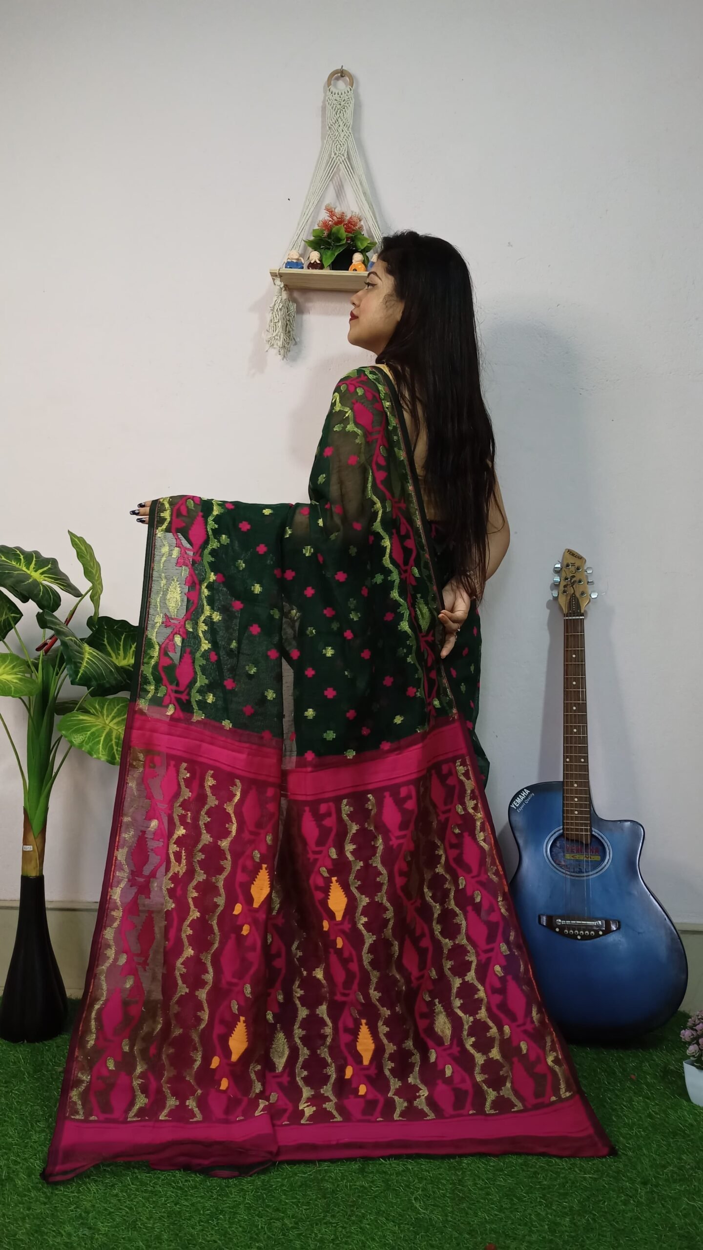 Achol Jori Soft Bottol Green Jamdani Saree - Image 3