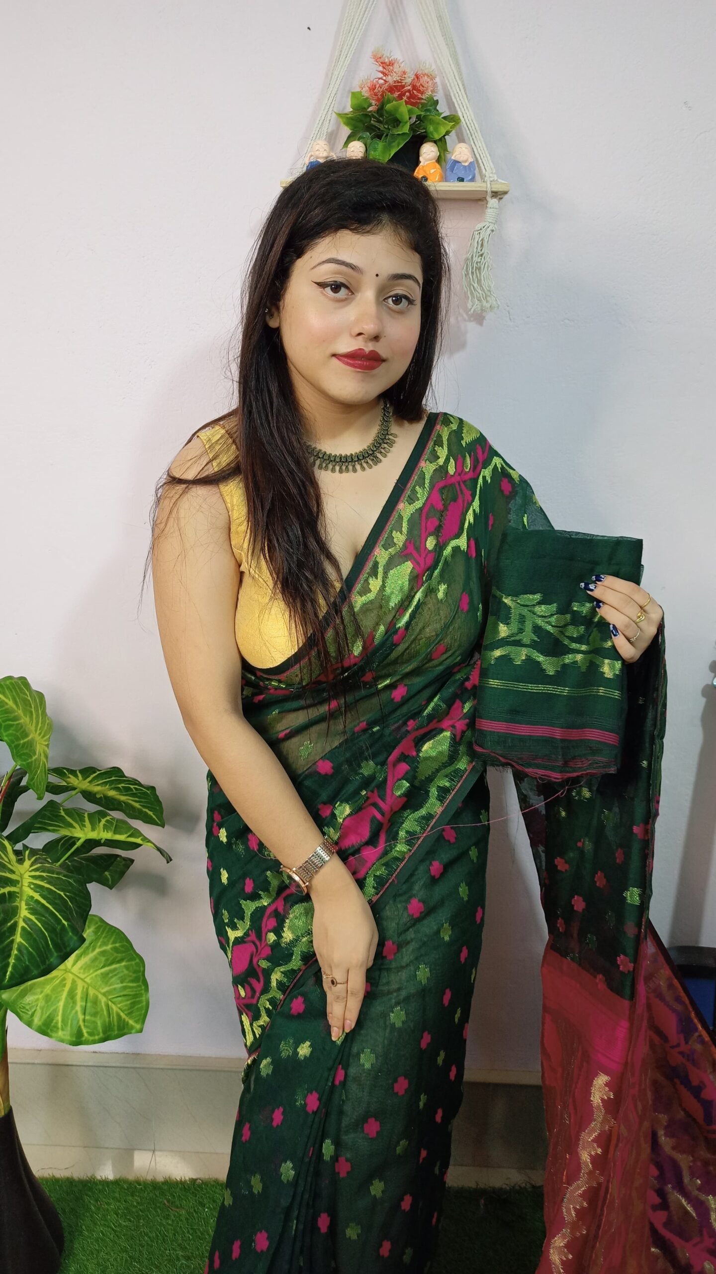 Achol Jori Soft Bottol Green Jamdani Saree - Image 2