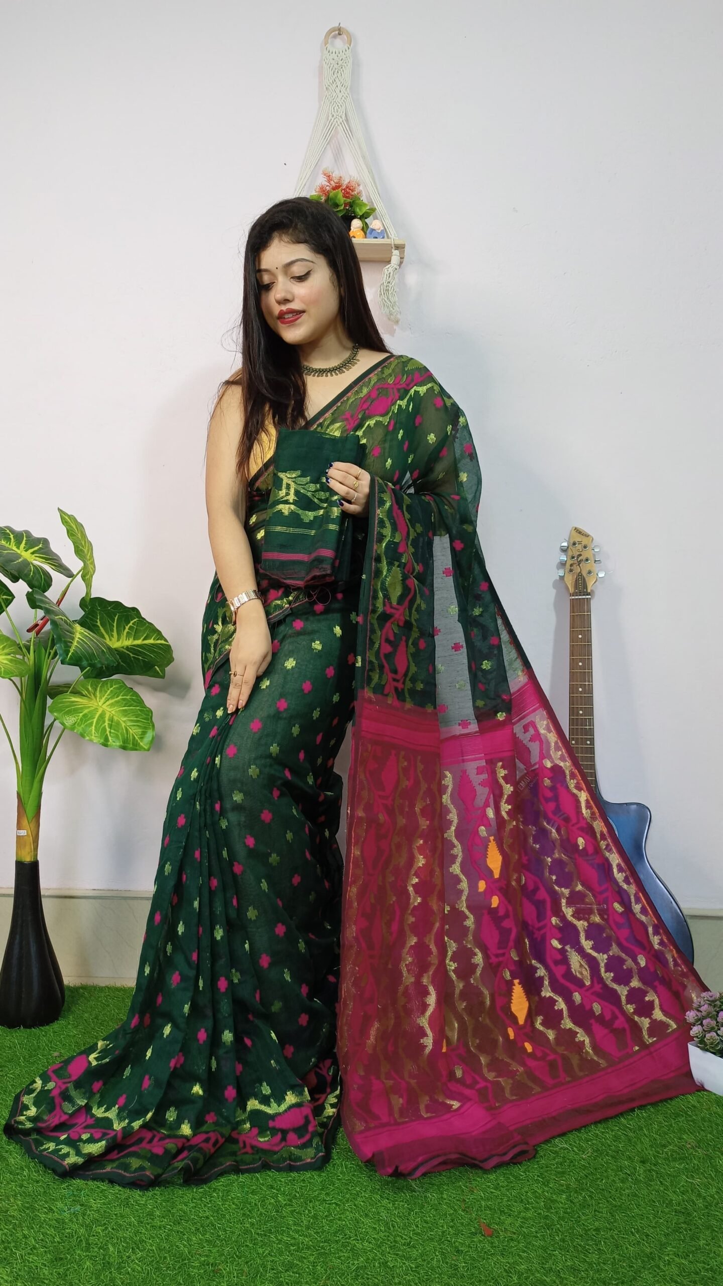 Achol Jori Soft Bottol Green Jamdani Saree