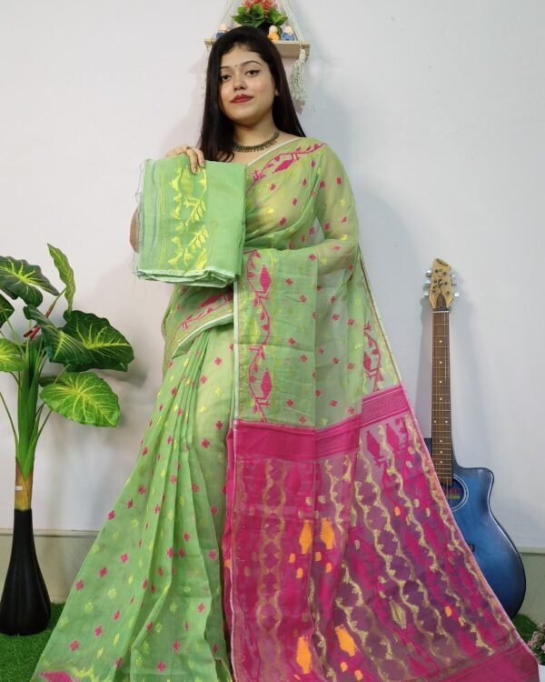 Achol Jori Soft Olive Green Jamdani Saree