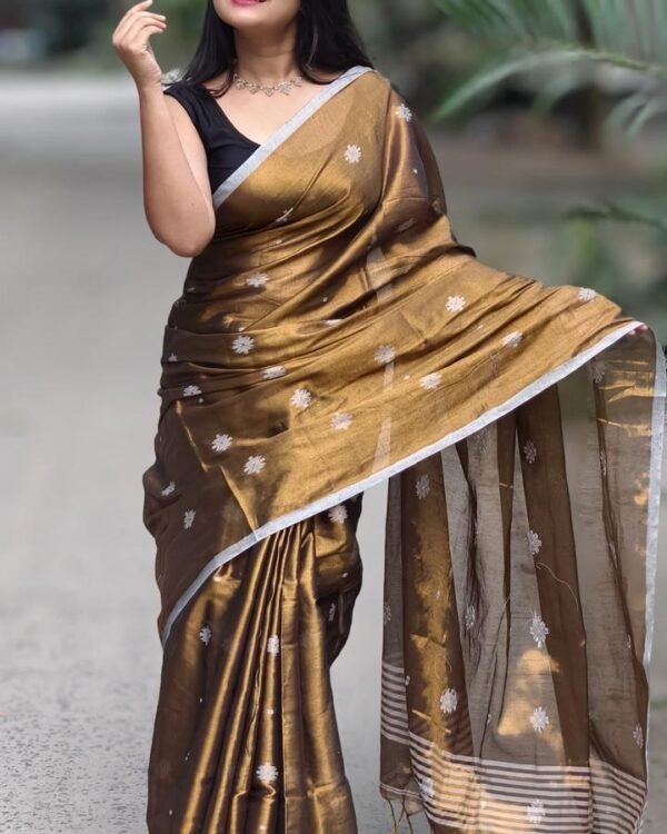 Tishu Cotton Brown Soft Saree