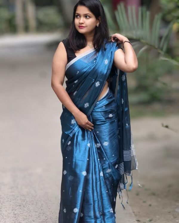 Tishu Cotton Deep Blue Soft Saree