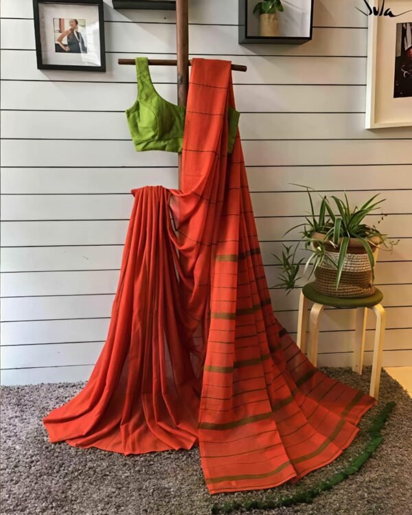 Kesh Khadi Orange Soft Cotton Saree