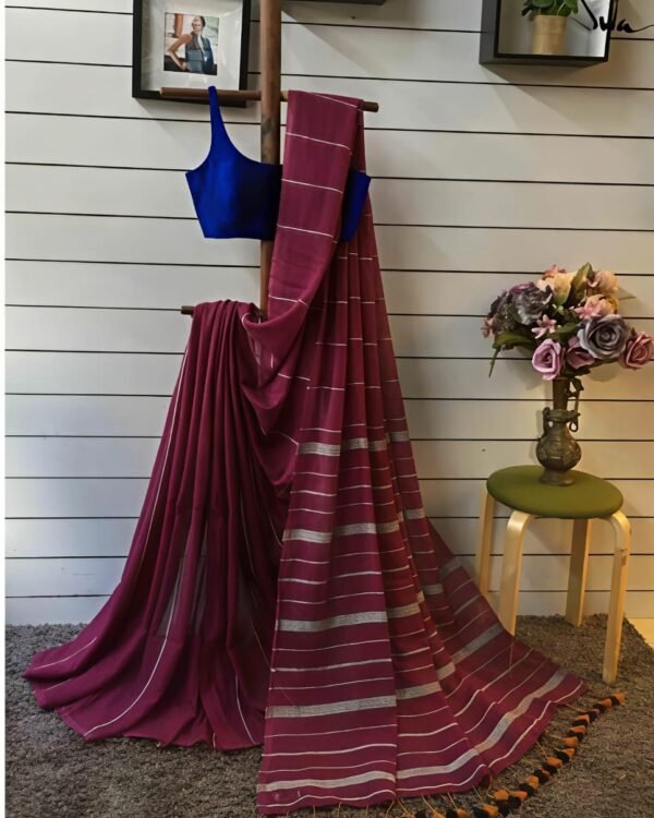 Kesh Khadi Deep Brown Soft Cotton Saree