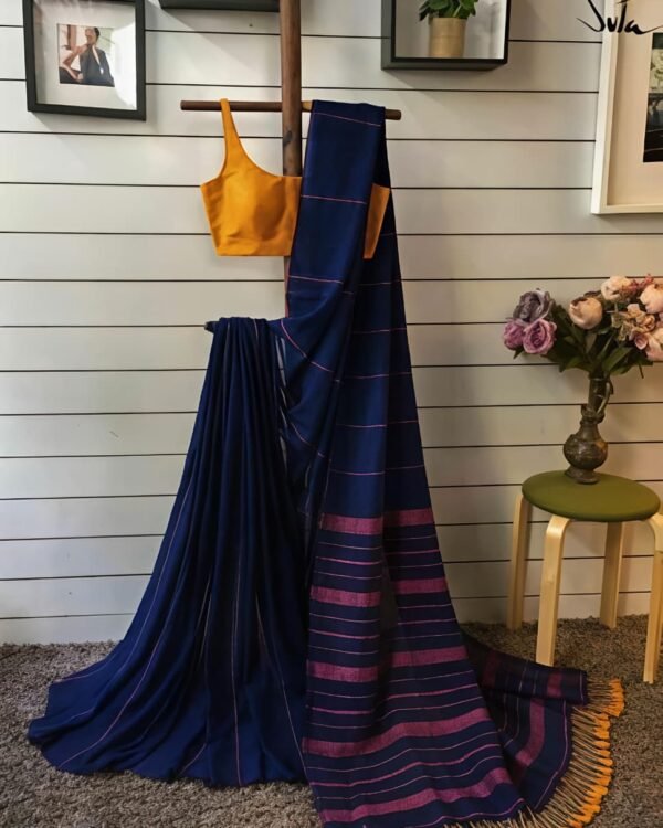 Kesh Khadi Blue Soft Cotton Saree