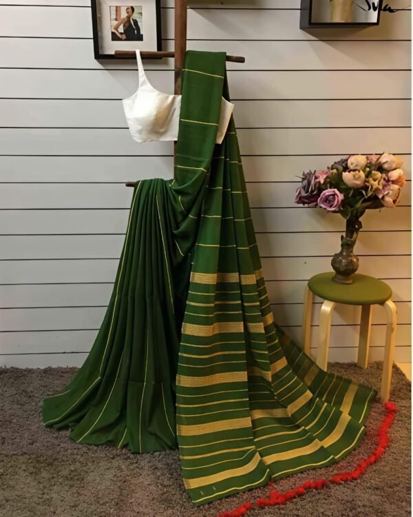 Kesh Khadi Bottol Green Soft Cotton Saree