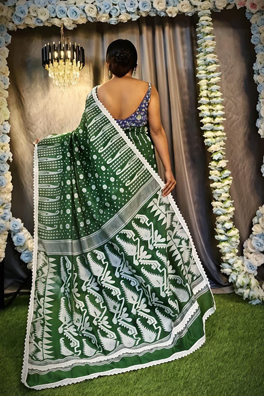 Rafel Soft Bottol Green Jamdani Saree - Image 2