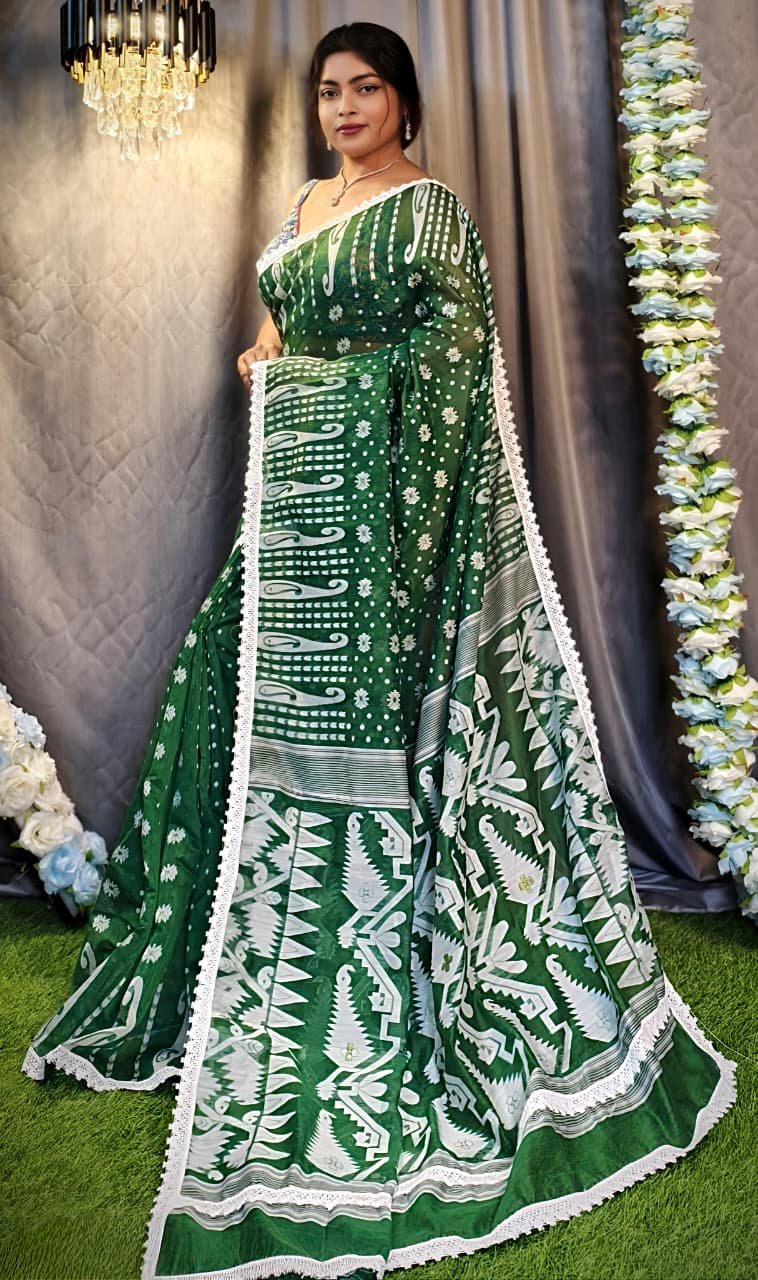 Rafel Soft Bottol Green Jamdani Saree
